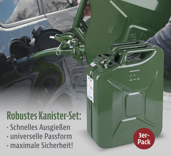 3er-Pack Benzin-/Dieselkanister mit 3 Ausgießern - Flaschen & Behälter  Outdoorküche Outdoor & Survival - Kopp Verlag