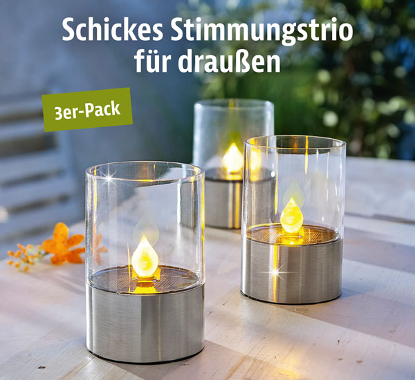 3er-Pack Solar-Tischleuchten Flame